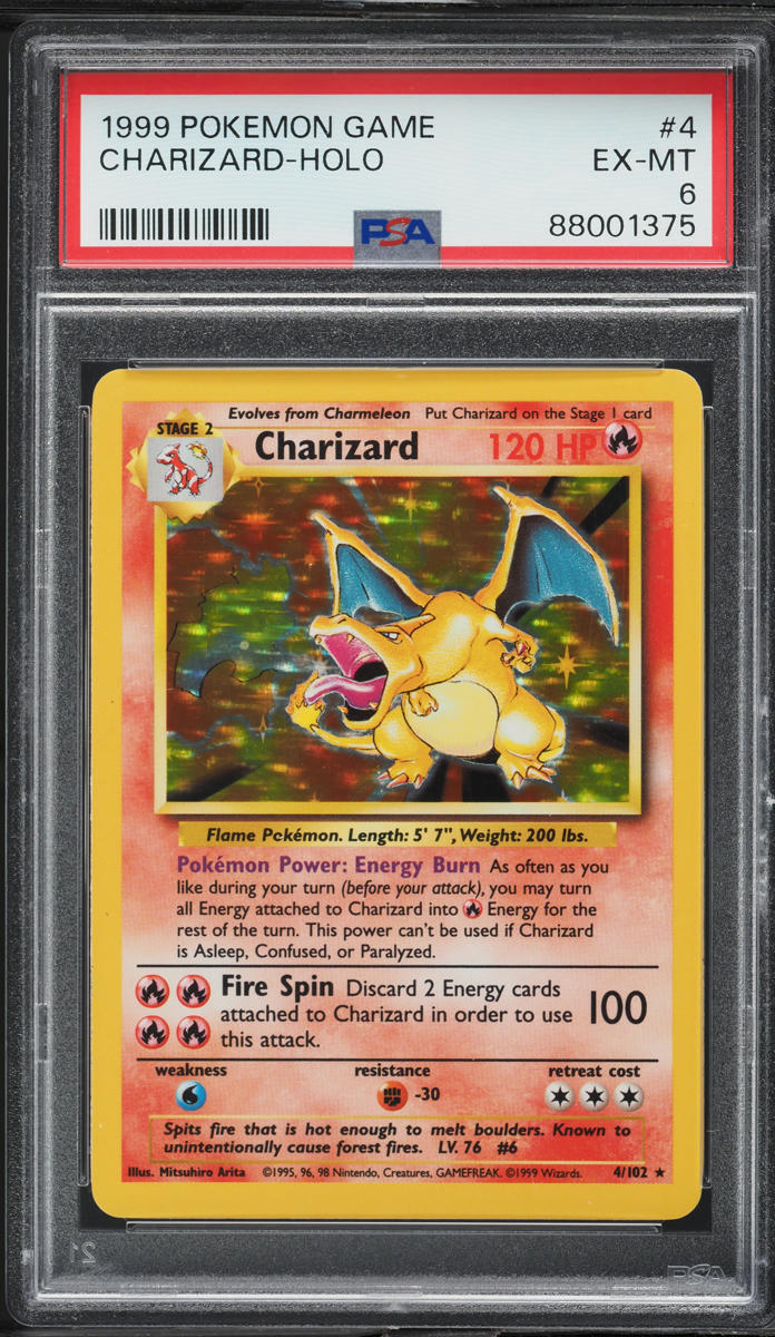1999 Pokemon Base Set Holo Charizard #4 PSA 6 EXMT
