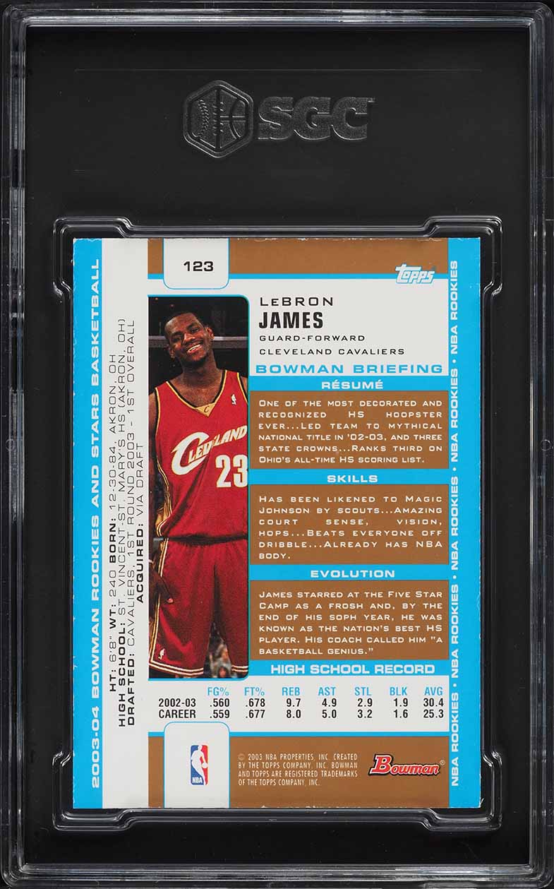 2003 Bowman Basketball Gold LeBron James ROOKIE #123 SGC 7 NRMT
