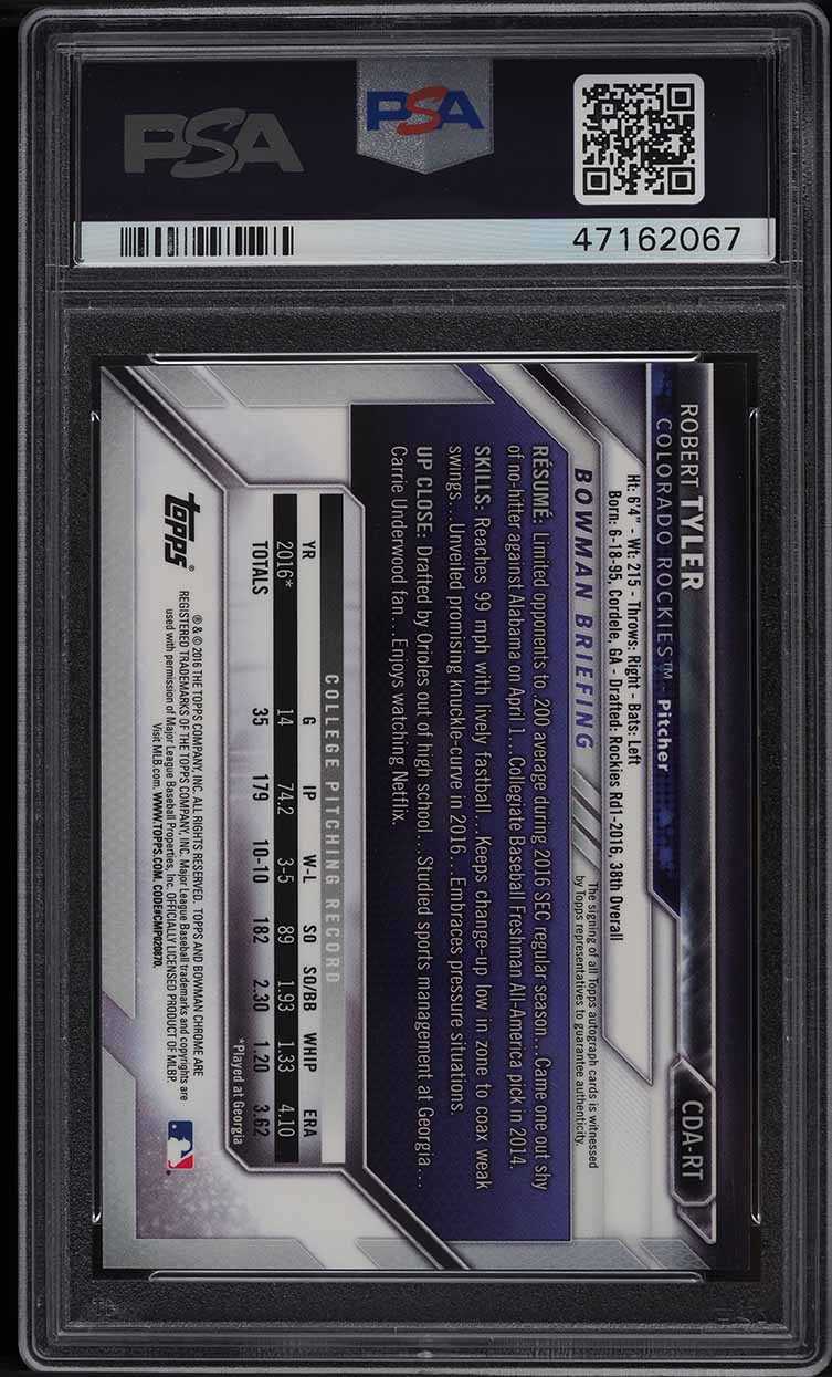 2016 Bowman Chrome Draft Picks Robert Tyler PROSPECT AUTO #CDA-RT PSA 9 MINT
