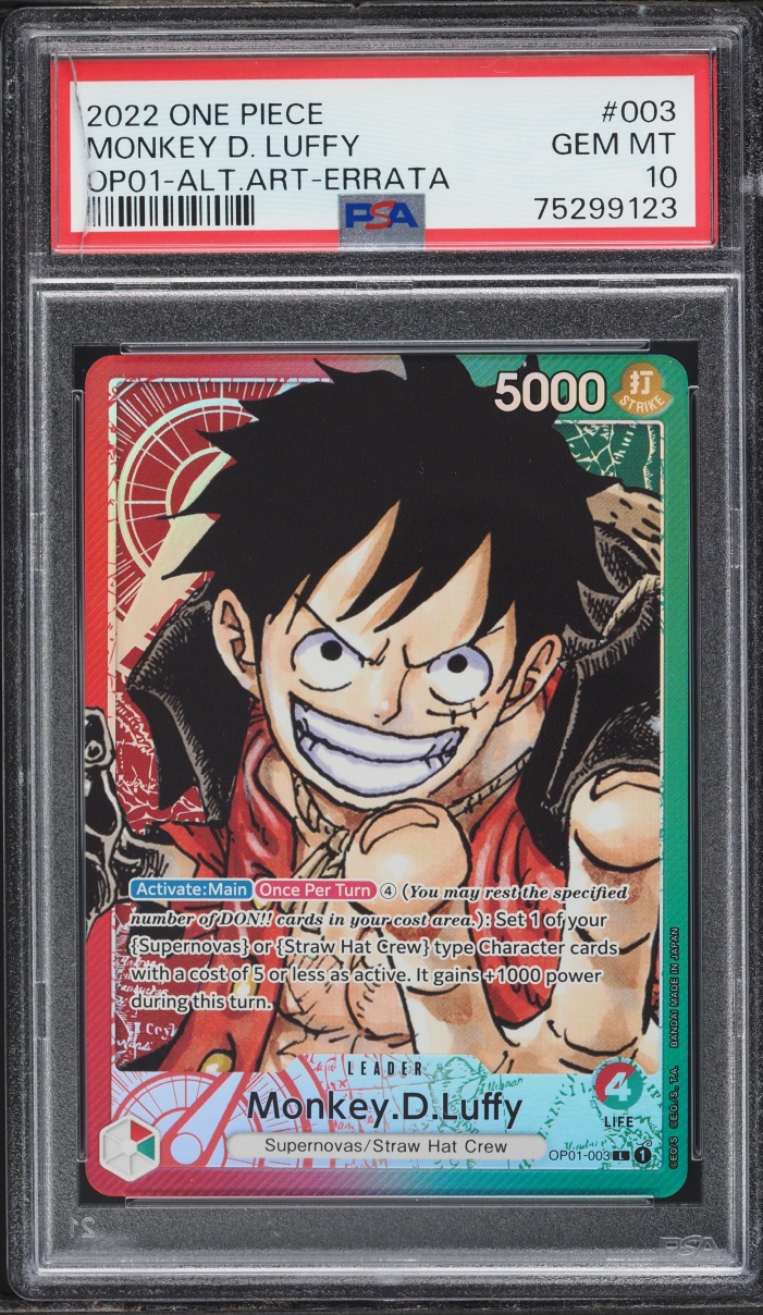2022 One Piece Romance Dawn Errata Leader Monkey D. Luffy #OP01-003 PSA 10 GEM MINT