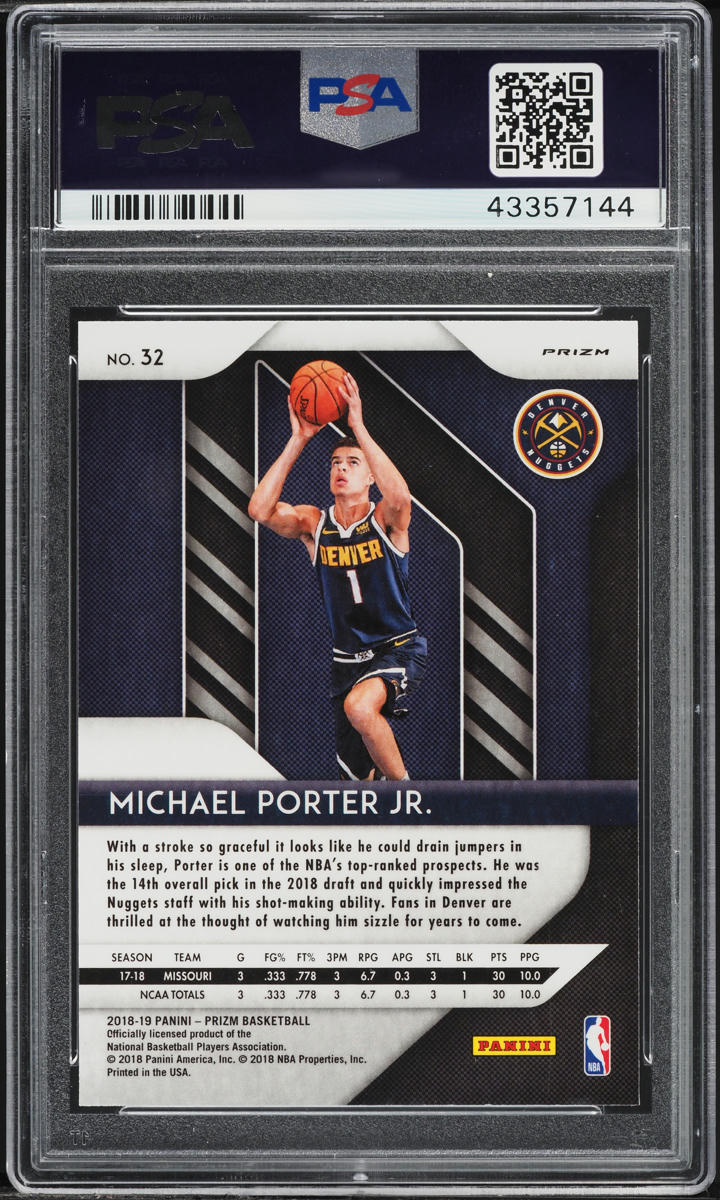 2018 Panini Prizm White Sparkle Michael Porter Jr. ROOKIE #32 PSA 10 GEM MINT