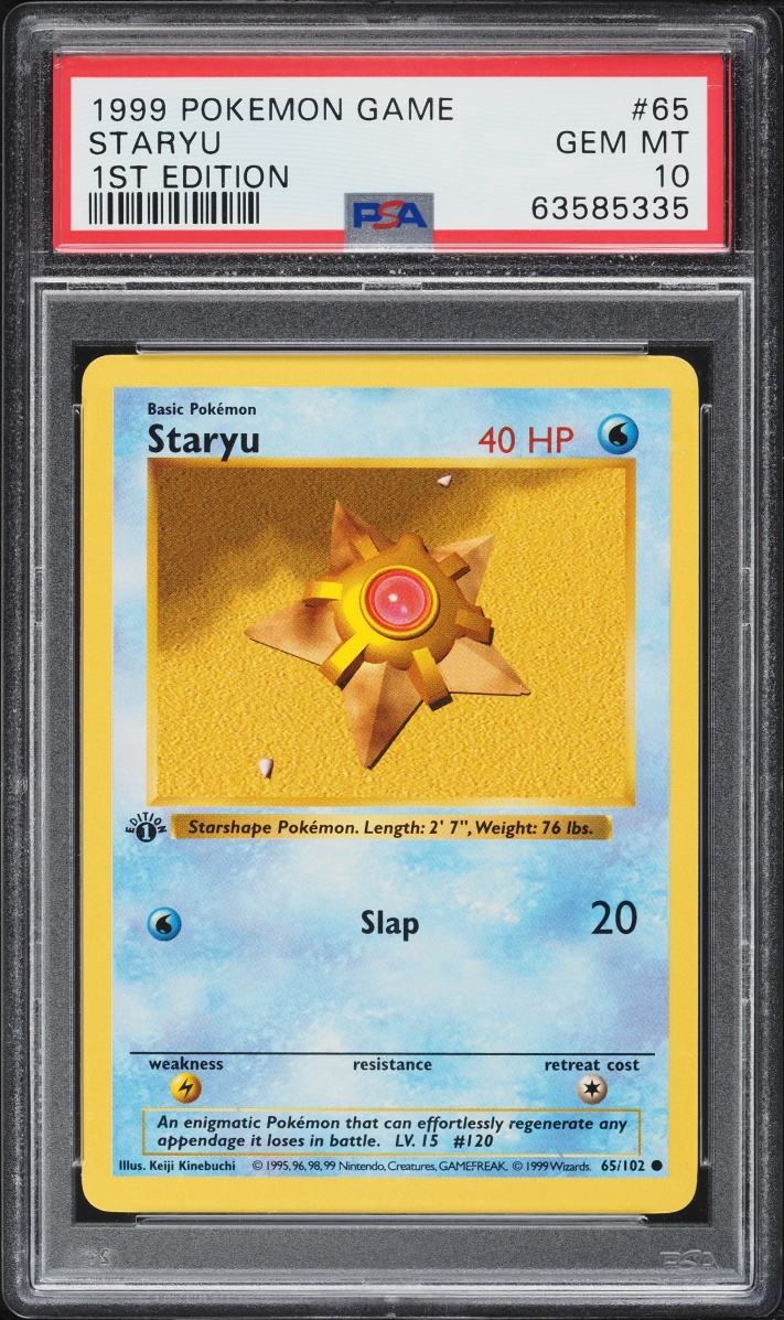 1999 Pokemon Base Set Shadowless 1st Edition Staryu #65 PSA 10 GEM MINT