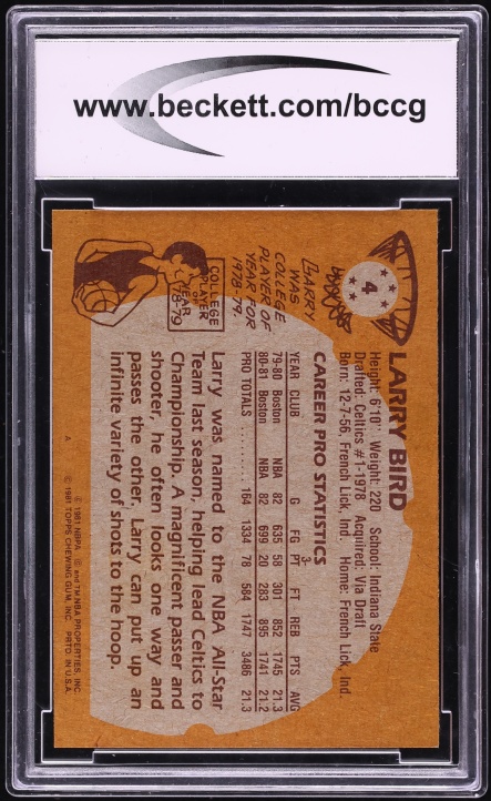 1981 Topps Basketball Larry Bird #4 BCCG 8