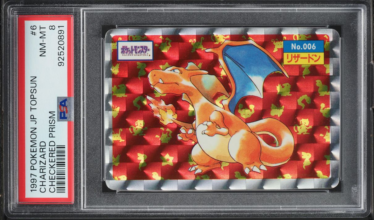 1997 Pokemon Japanese Topsun Checkered Prism Charizard #6 PSA 8 NM-MT