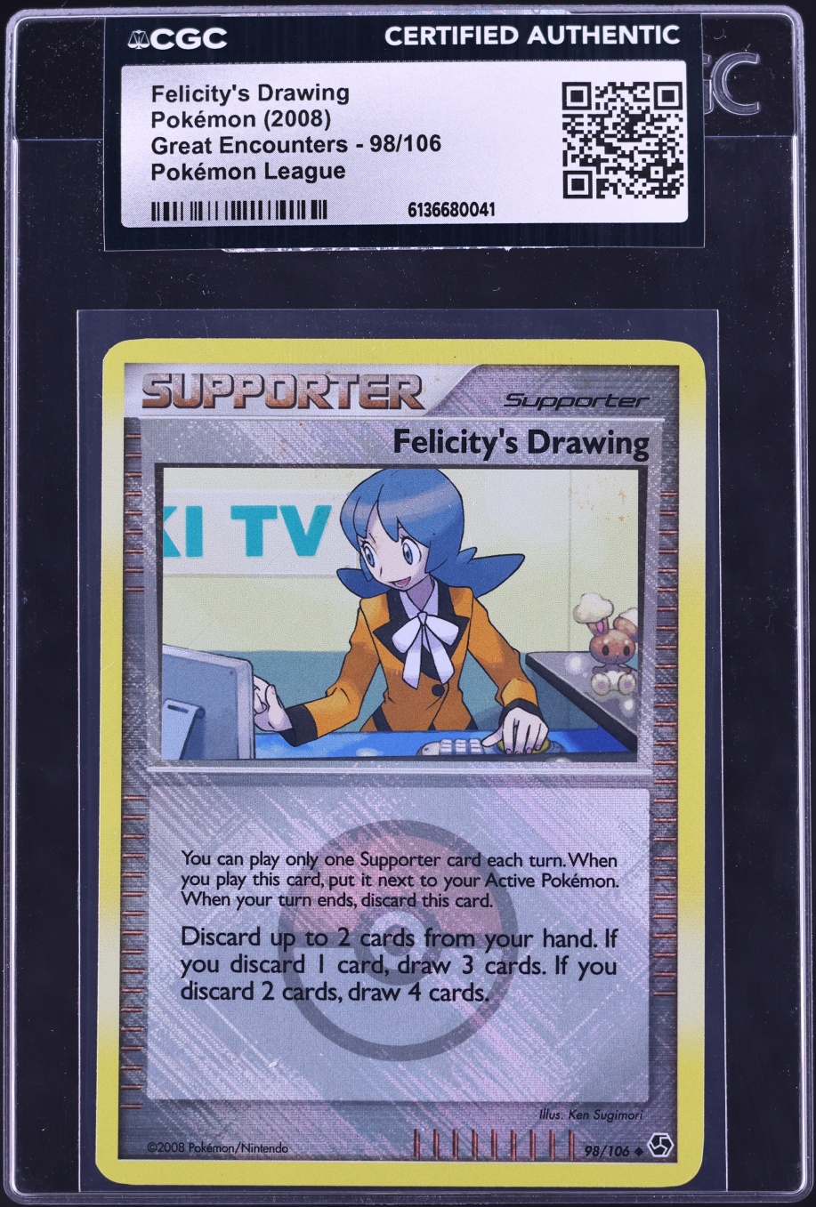 2008 Pokemon Diamond & Pearl Great Encounters League Holo Felicity's Drawing #98 CGC AUTH