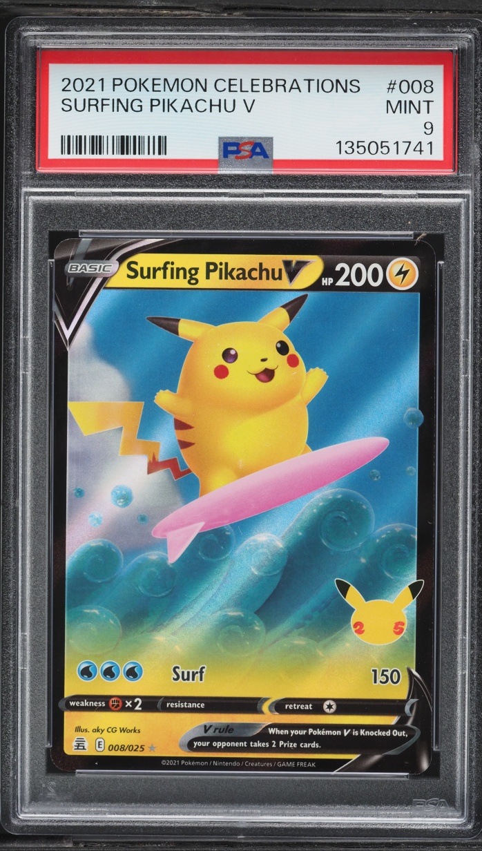 2021 Pokemon Sword & Shield Celebrations Holo Surfing Pikachu V #8 PSA 9 MINT
