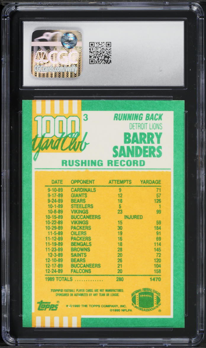 1990 Topps 1000 Yard Club One Asterisk Barry Sanders #3 CGC 7 NRMT