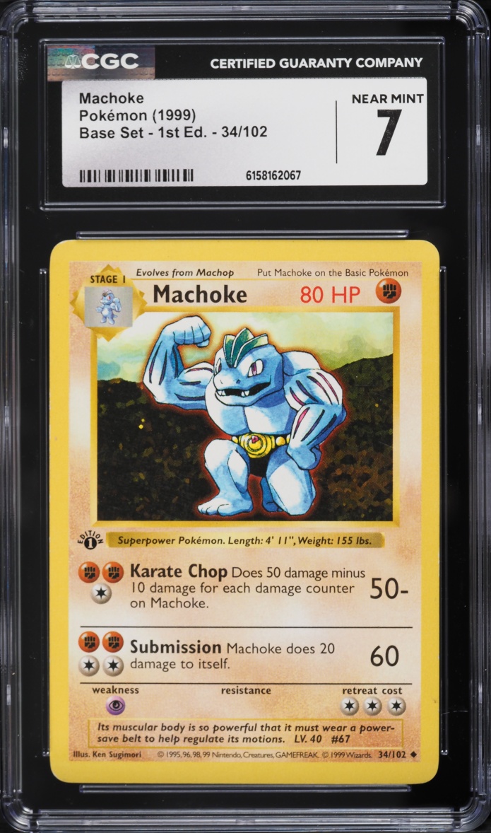 1999 Pokemon Base Set Shadowless 1st Edition Machoke #34 CGC 7 NRMT