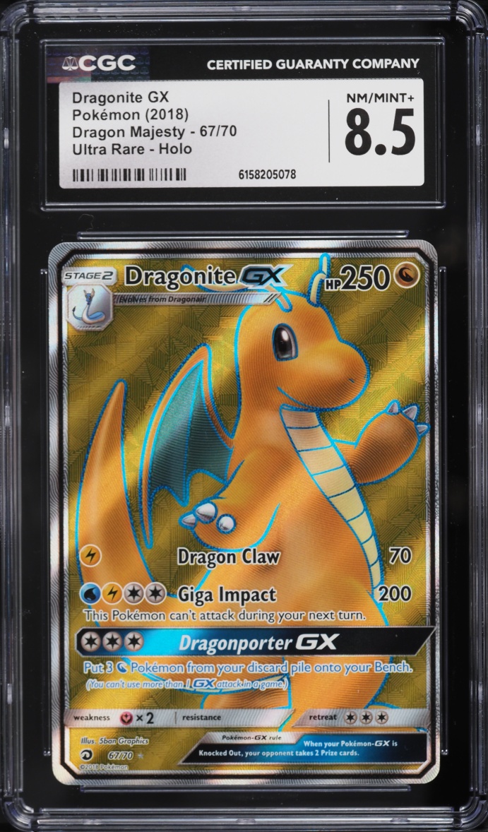 2018 Pokemon Sun & Moon Dragon Majesty Full Art Dragonite GX #67 CGC 8.5 NM-MT+