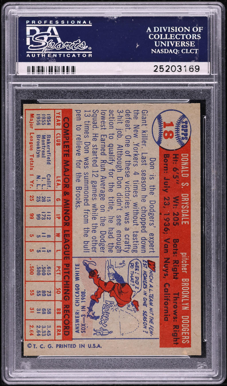 1957 Topps Don Drysdale ROOKIE #18 PSA 8 NM-MT