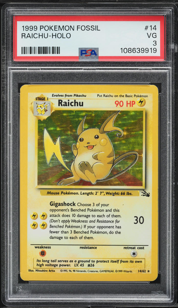 1999 Pokemon Fossil Holo Raichu #14 PSA 3 VG