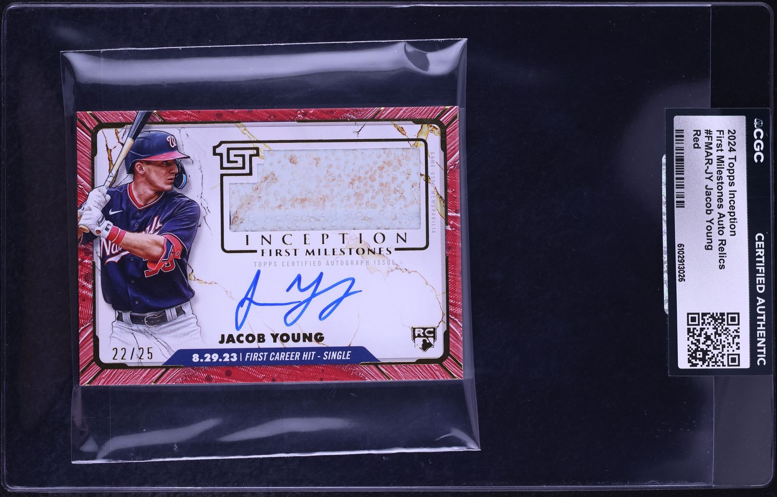 2024 Topps Inception First Milestones Red Jacob Young RELIC AUTO /25 # ...