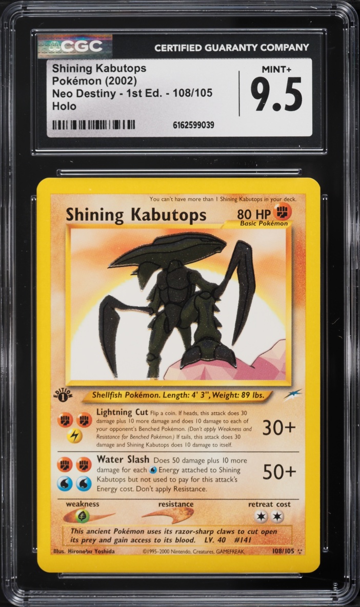 2002 Pokemon Neo Destiny 1st Edition Holo Shining Kabutops #108 CGC 9.5 MINT+