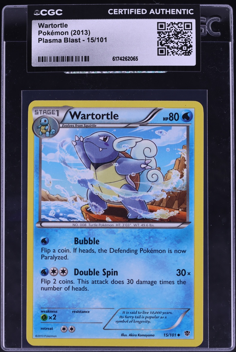 2013 Pokemon Plasma Blast Wartortle #15 CGC AUTH