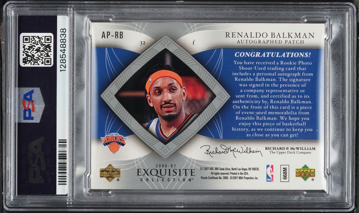 2006 Exquisite Collection Renaldo Balkman ROOKIE PATCH AUTO /100 #AP-RB PSA 8 NM-MT