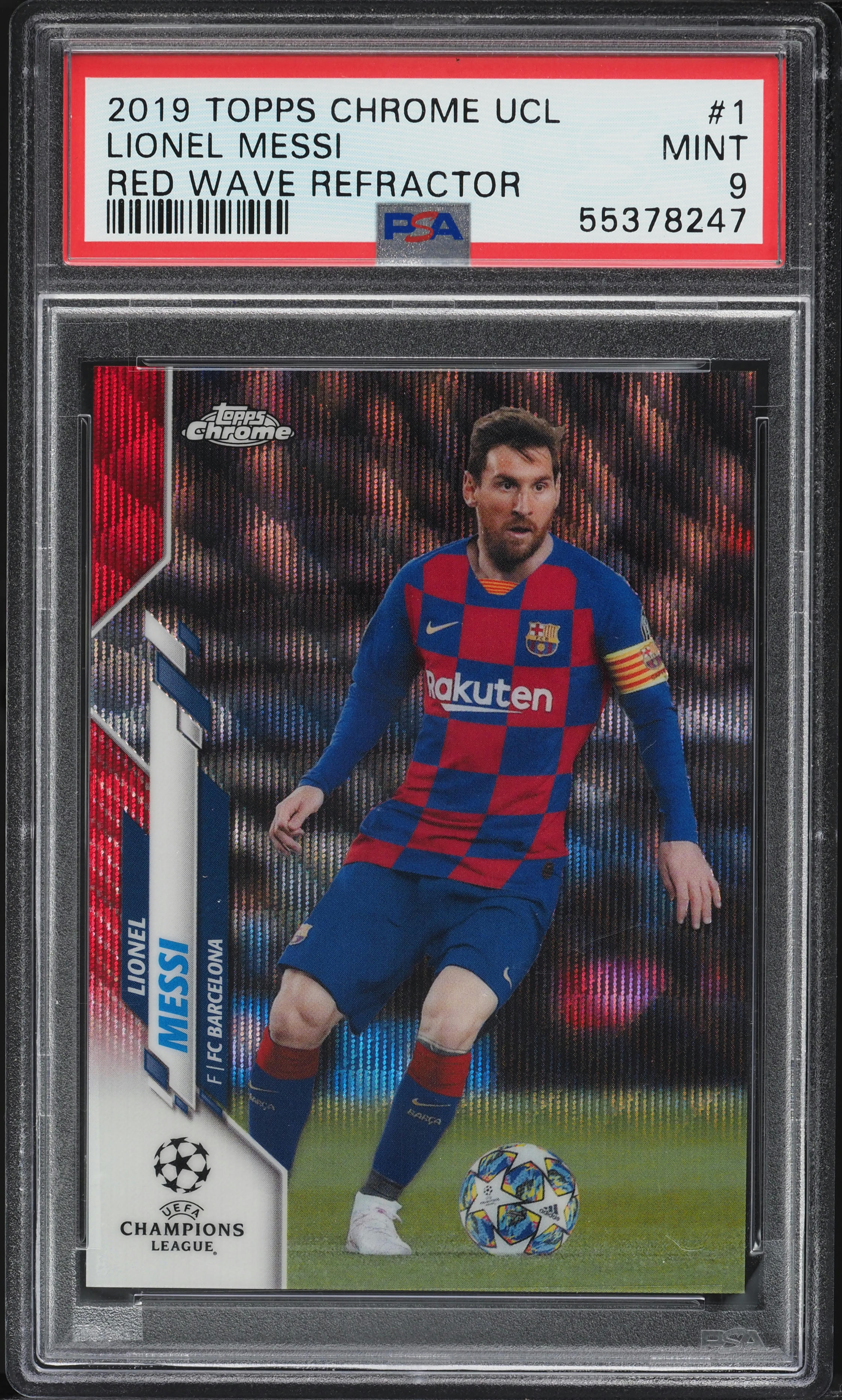 2019 Topps Chrome UEFA Red Wave Refractor Lionel Messi /10