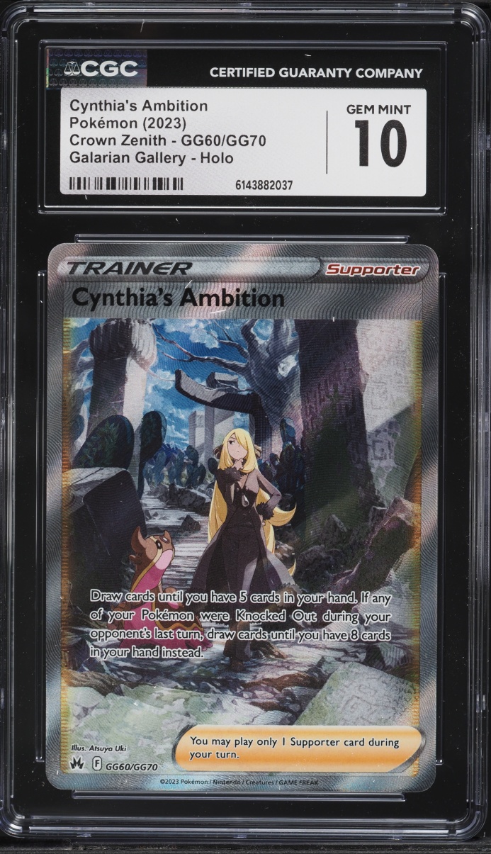 2023 Pokemon Sword & Shield Crown Zenith Alt Art Cynthia's Ambition #GG60 CGC 10 GEM MINT