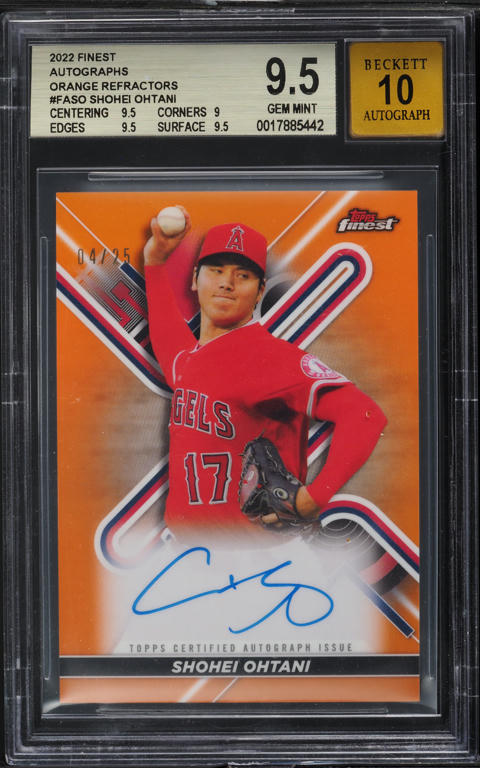 大谷翔平 Finest Shohei Ohtani REFRACTOR /175 2022 Finest Orange Refractors Shohei Ohtani AUTO /25 #FASO BGS 9.5