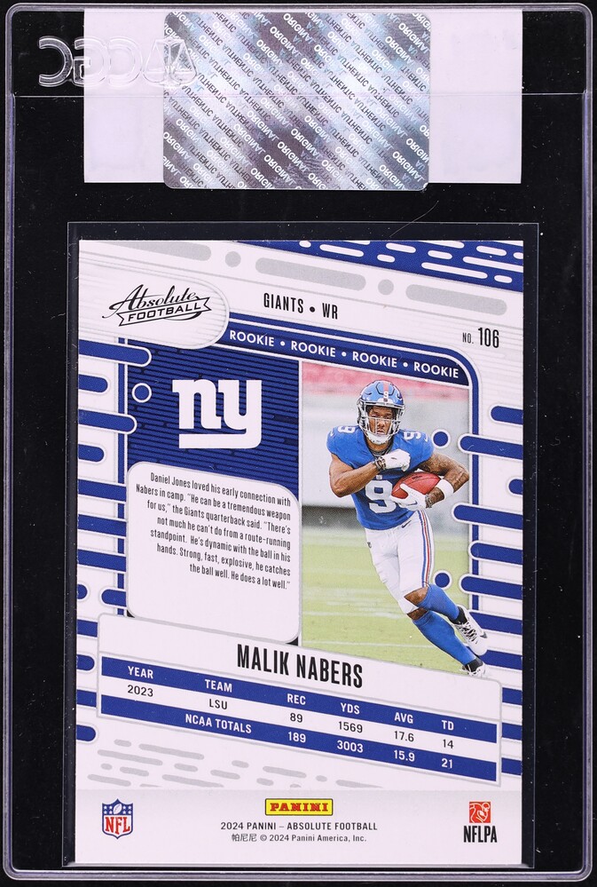 2024 Absolute Football Malik Nabers ROOKIE #106 CGC AUTH