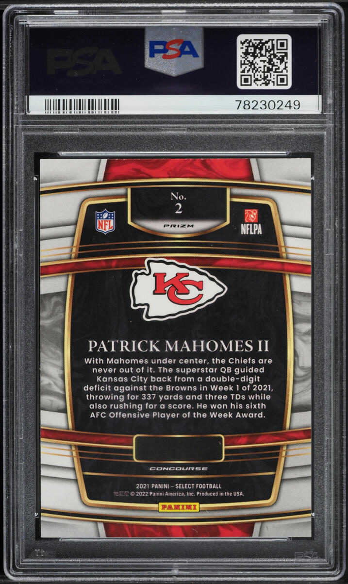 2021 Select Concourse Silver Prizm Patrick Mahomes II #2 PSA 10 GEM MINT