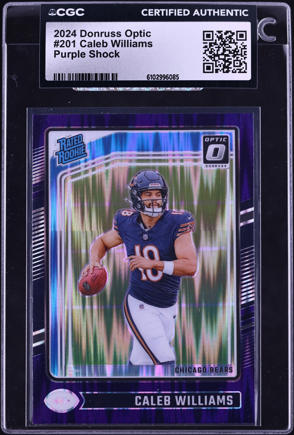 2024 Donruss Optic Purple Shock Prizm Caleb Williams ROOKIE #201 CGC AUTH