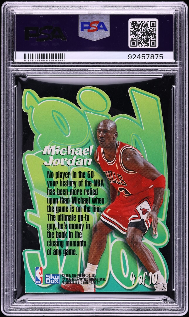 1996 Skybox Z-Force Big Men On Court Z Peat Die-Cut Michael Jordan #4 PSA 7 NRMT - Photo 2