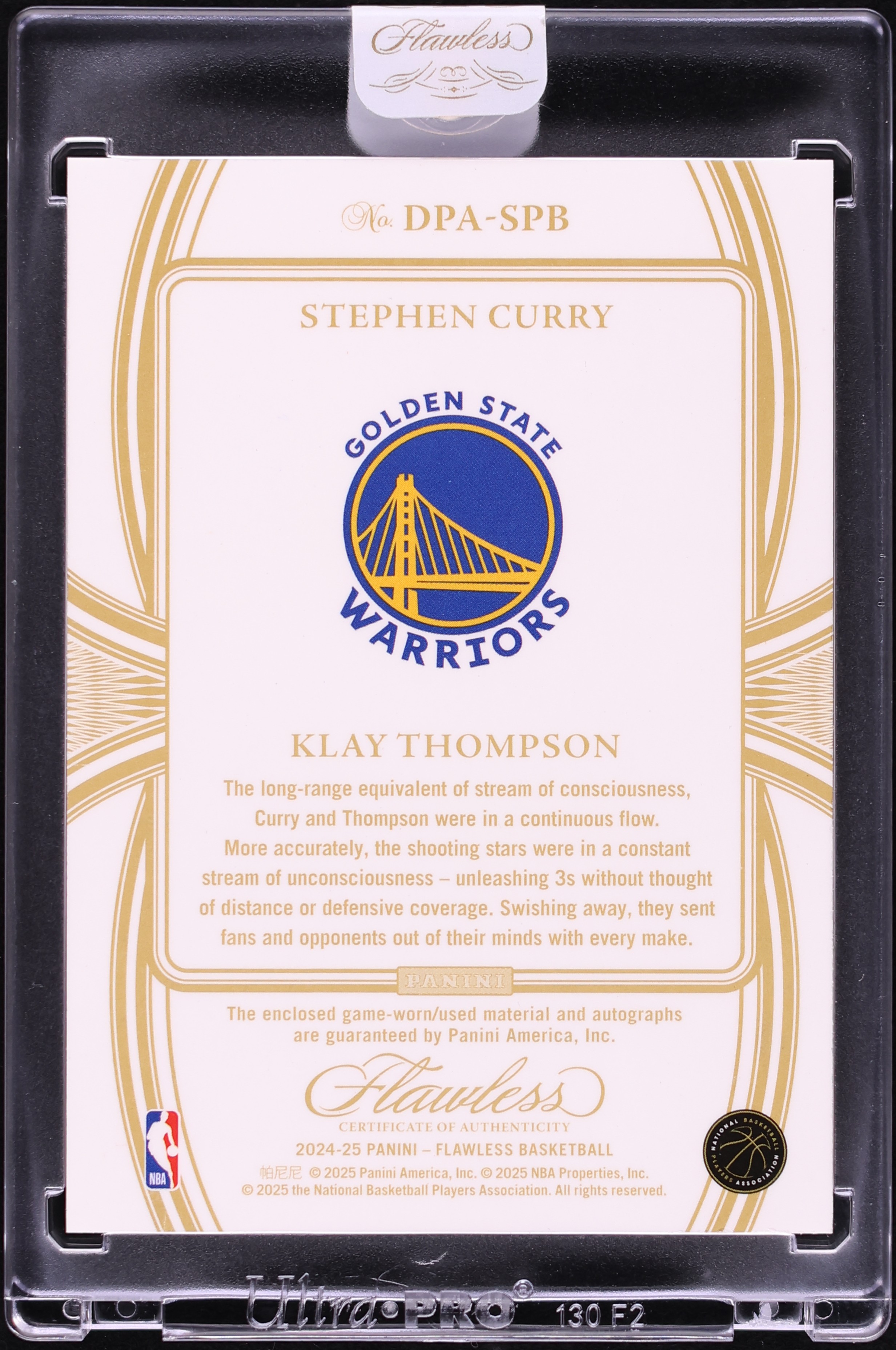 2024 Panini Flawless Dual Gold Stephen Curry & Klay Thompson PATCH 