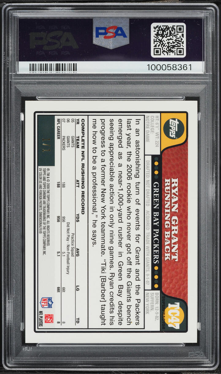 2008 Topps Chrome Superfractor Ryan Grant 1/1 #TC47 PSA 9 MINT