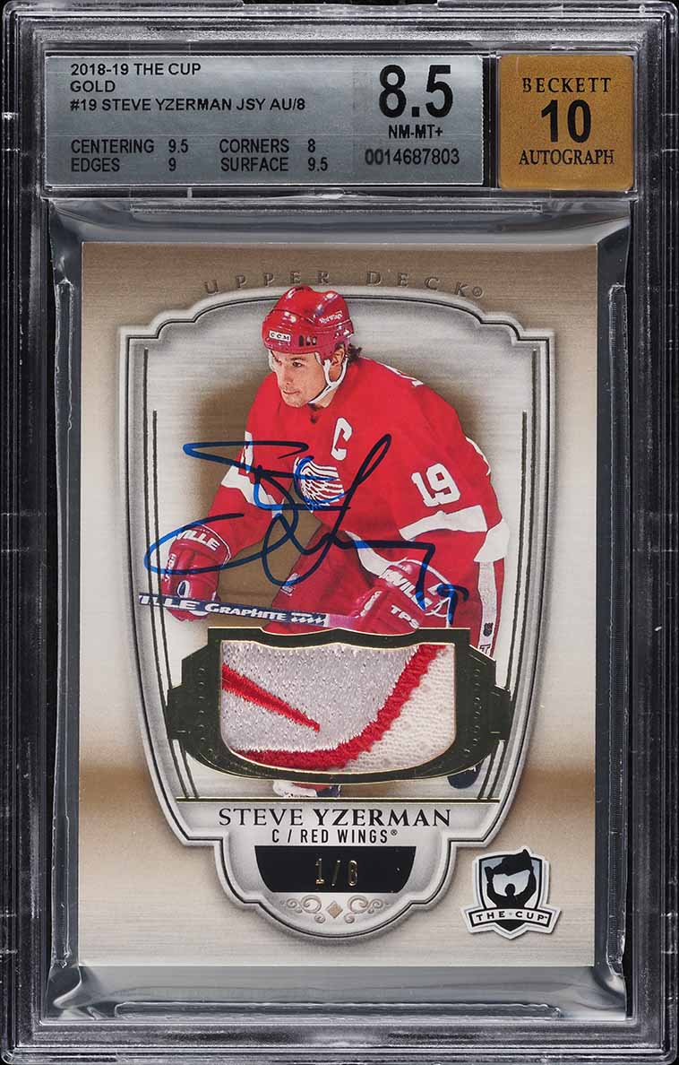 2018 UD The Cup Gold Steve Yzerman PATCH AUTO 1/8 #19 BGS 8.5 NM-MT+