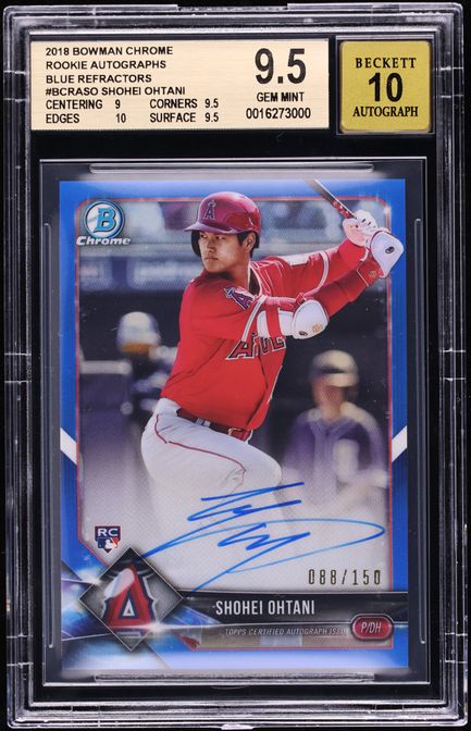 2018 Bowman Chrome Blue Refractor Shohei Ohtani ROOKIE AUTO /150