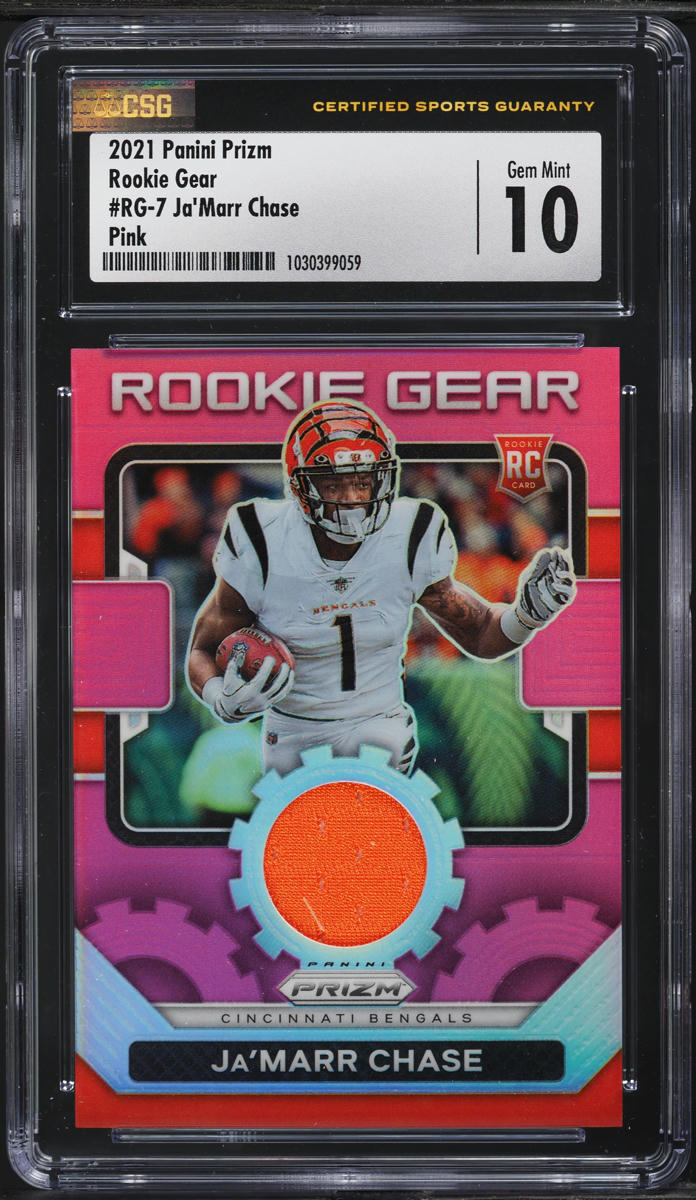 2021 Panini Prizm Gear Pink Ja'Marr Chase ROOKIE PATCH #RG-7 CSG 10 GEM MINT