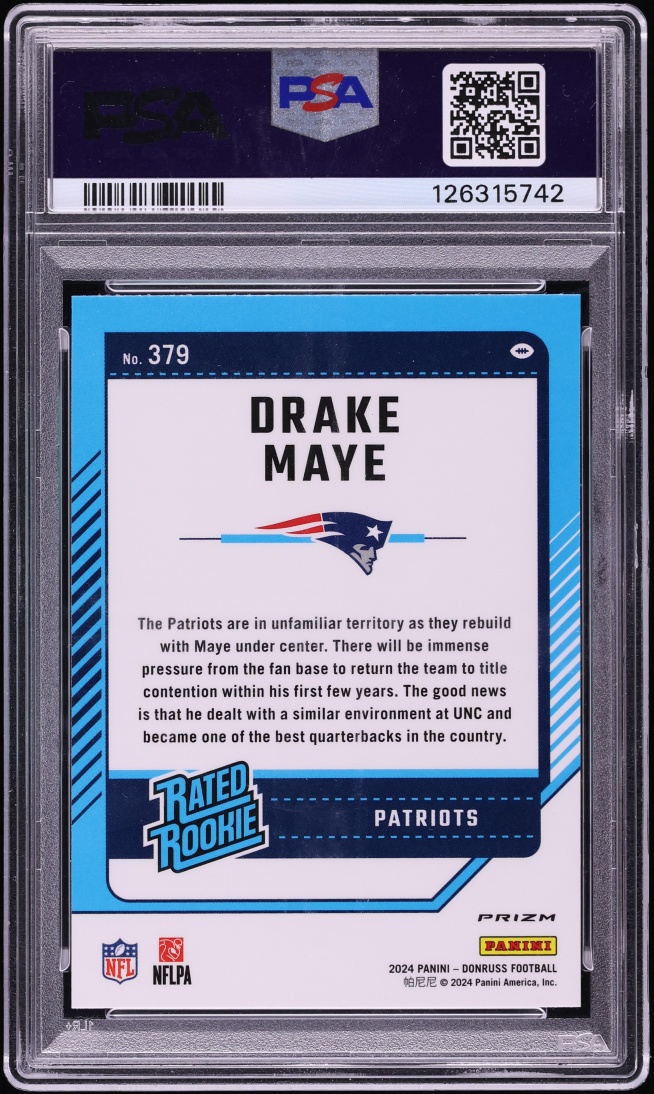 2024 Donruss Optic Preview Red Pandora Prizm Drake Maye ROOKIE #379 PSA 10 GEM MINT