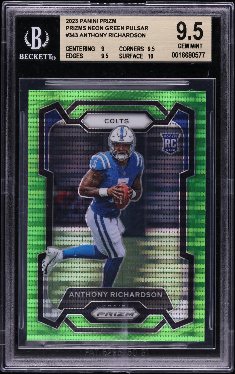 2023 Panini Prizm Neon Green Pulsar Anthony Richardson ROOKIE #343 BGS 9.5 GEM