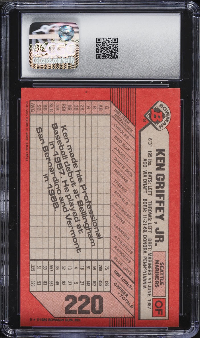 1989 Bowman Ken Griffey Jr. ROOKIE #220 CGC 7.5 NRMT+