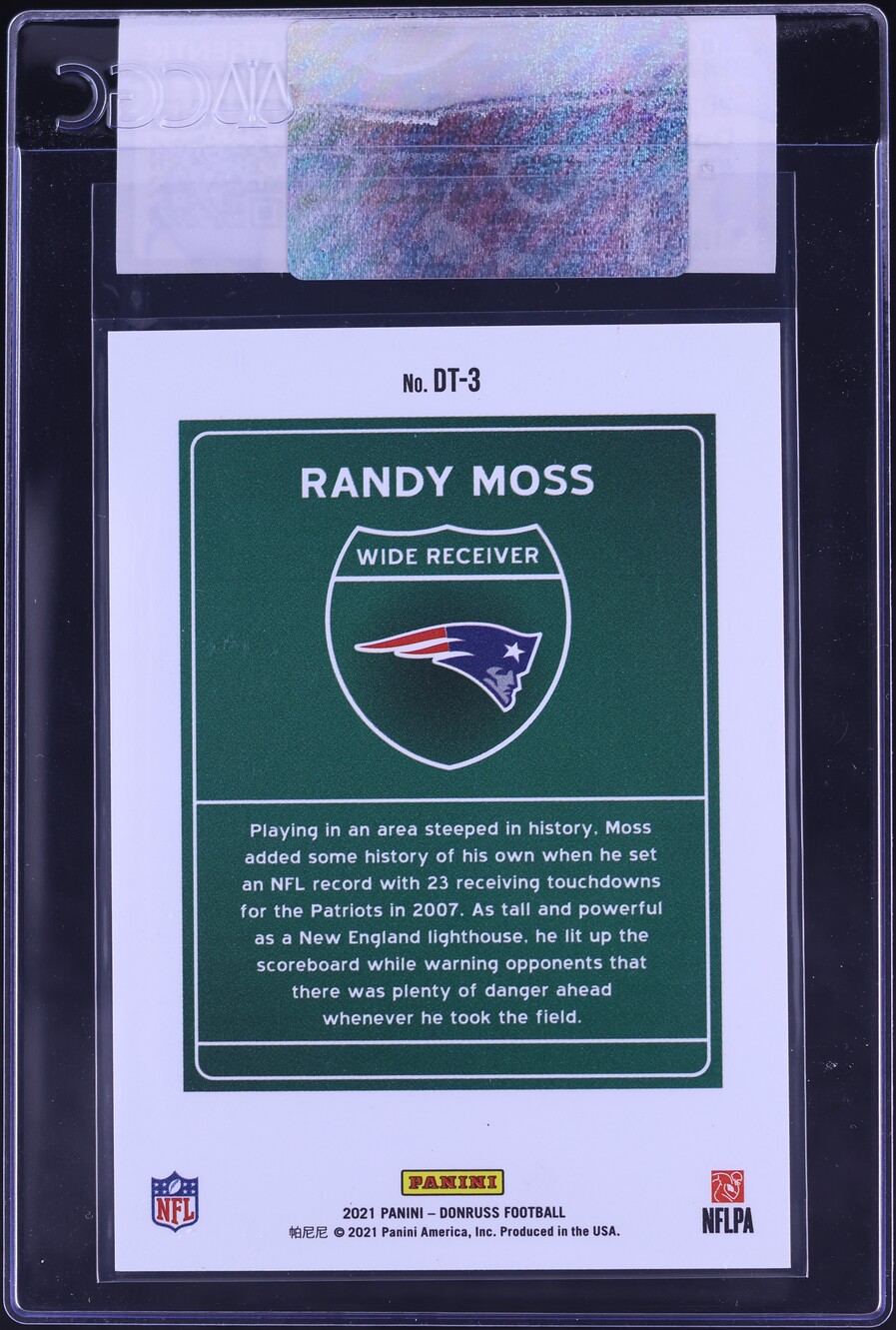 2021 Donruss Downtown Randy Moss #DT-3 CGC AUTH