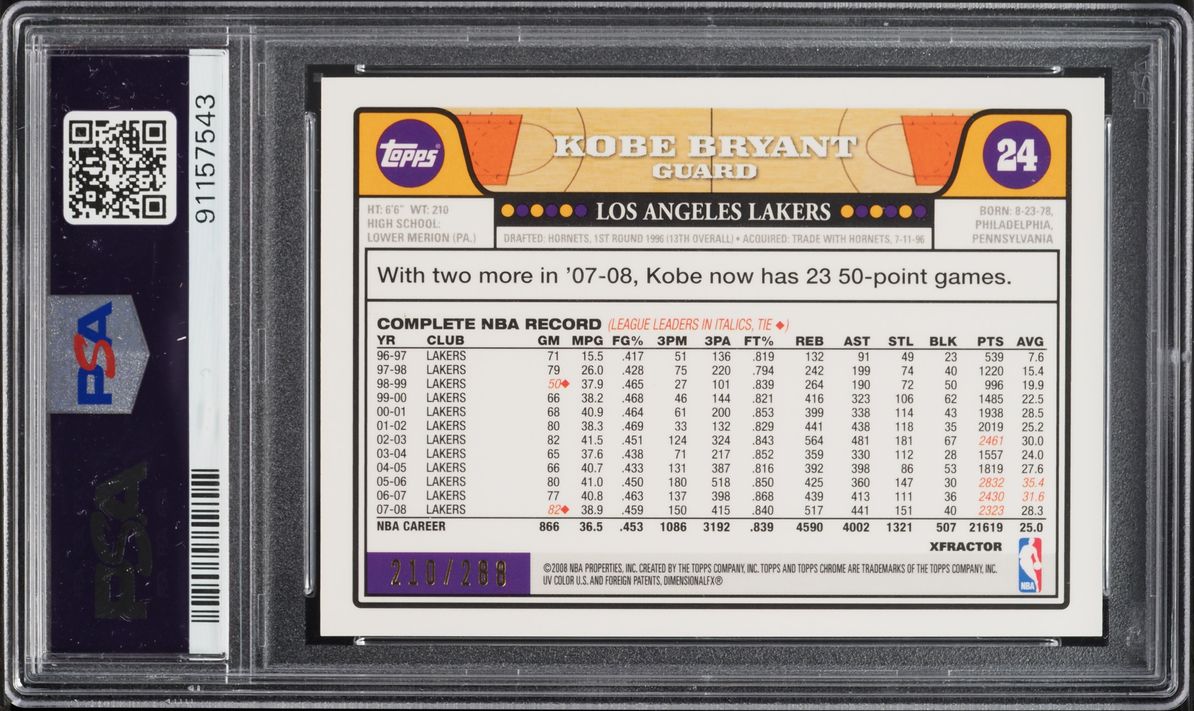 2008 Topps Chrome Xfractor Kobe Bryant w/ LeBron James /288 #24 PSA 8 NM-MT