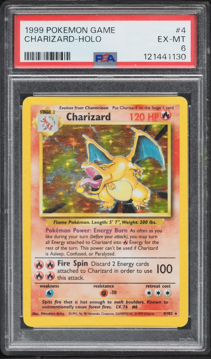 1999 Pokemon Base Set Holo Charizard #4 PSA 6 EXMT