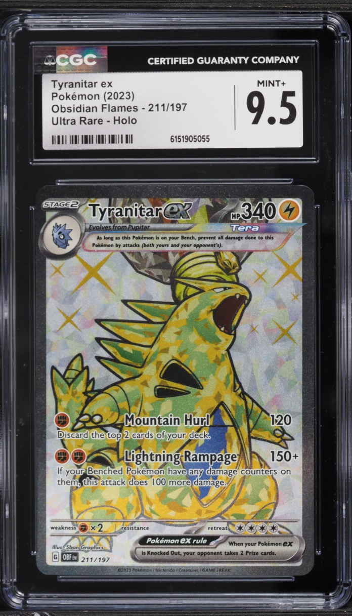 2023 Pokemon Scarlet & Violet Obsidian Flames Full Art Tyranitar EX #211 CGC 9.5 MINT+