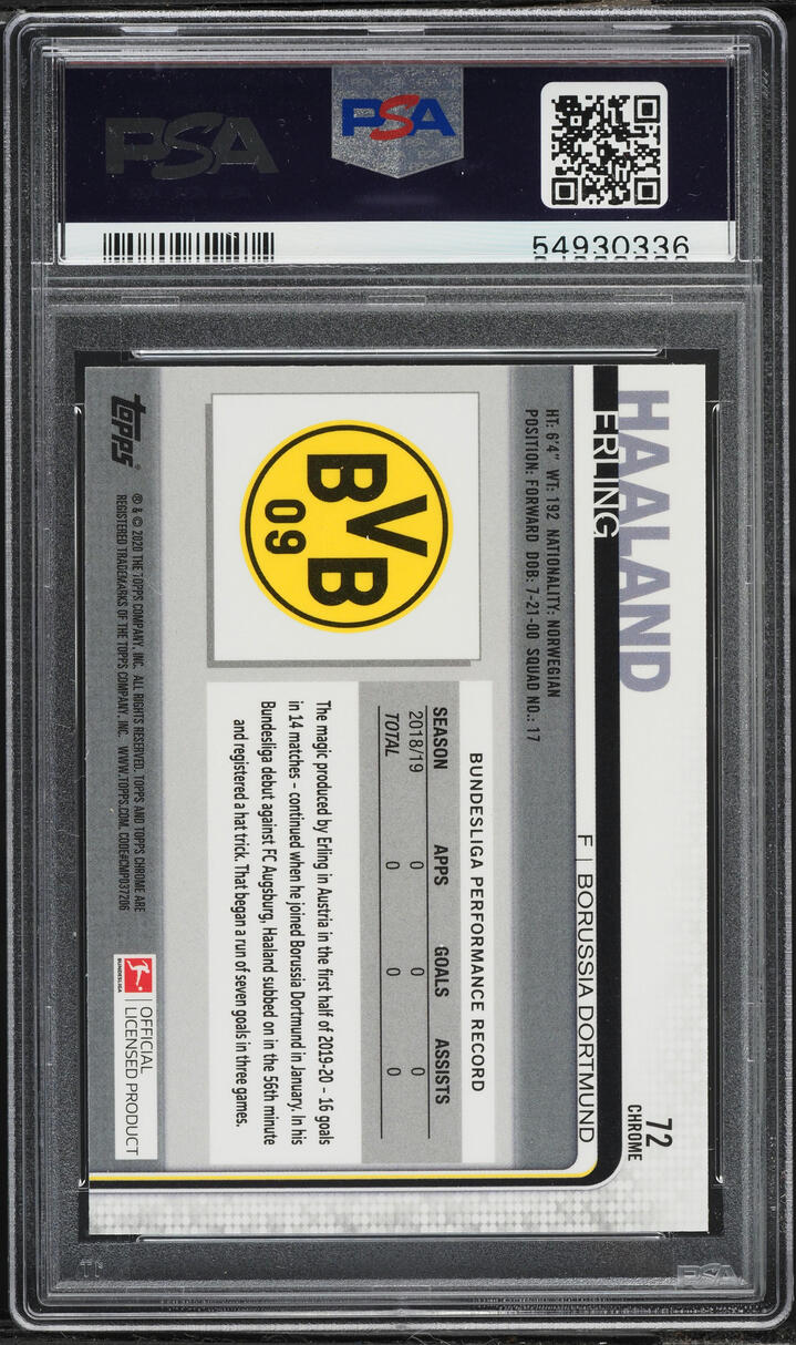 2019 Topps Chrome Bundesliga Erling Haaland ROOKIE #72 PSA 10 GEM MINT