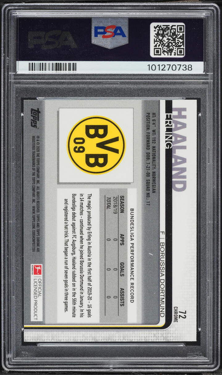 2019 Topps Chrome Bundesliga Erling Haaland ROOKIE #72 PSA 10 GEM MINT