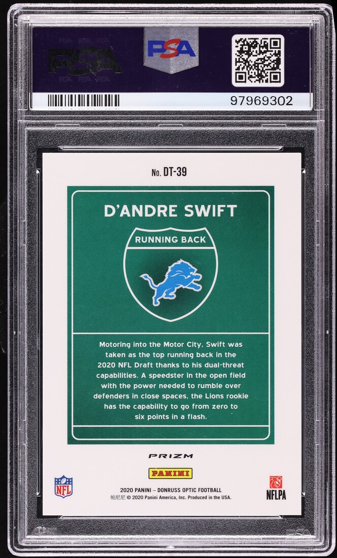 2020 Donruss Optic Downtown Prizm D'Andre Swift ROOKIE #DT-39 PSA 10 GEM MINT