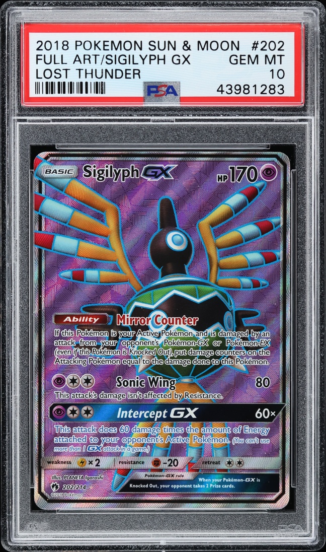 2018 Pokemon Sun & Moon Lost Thunder Full Art Sigilyph GX #202 PSA 10 GEM MINT