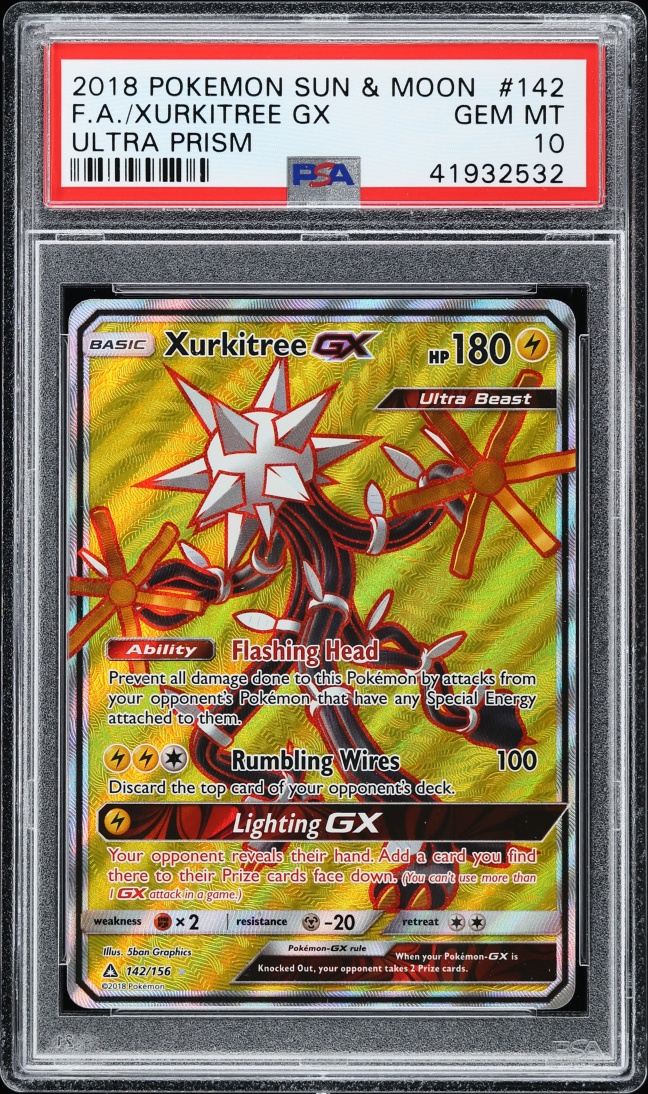 2018 Pokemon Sun & Moon Ultra Prism Full Art Xurkitree GX #142 PSA 10 GEM MINT