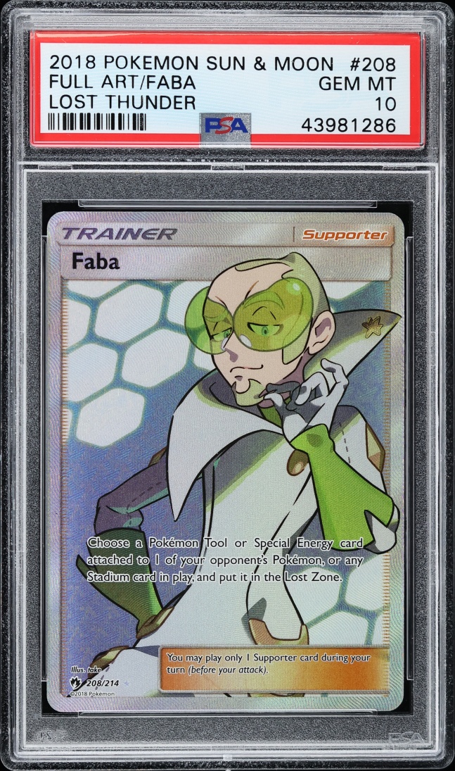 2018 Pokemon Sun & Moon Lost Thunder Full Art Faba #208 PSA 10 GEM MINT