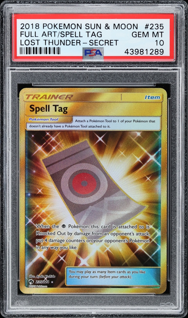 2018 Pokemon Sun & Moon Lost Thunder Secret Gold Rare Spell Tag #235 PSA 10 GEM MINT