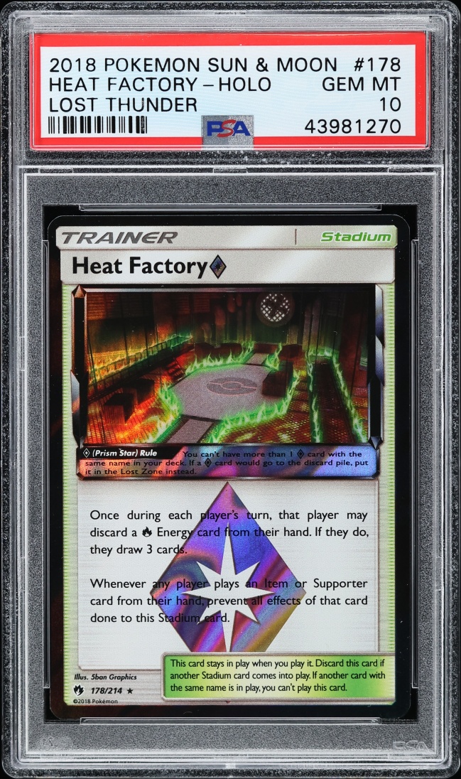 2018 Pokemon Sun & Moon Lost Thunder Holo Heat Factory #178 PSA 10 GEM MINT