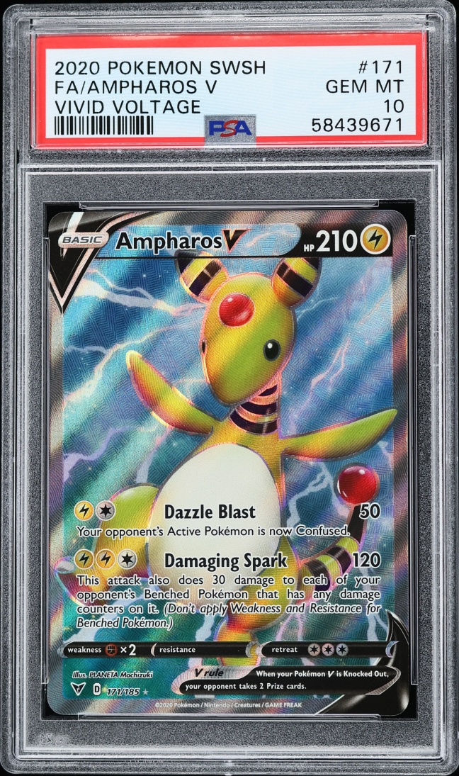 2020 Pokemon Sword & Shield Vivid Voltage Full Art Ampharos V #171 PSA 10 GEM MINT