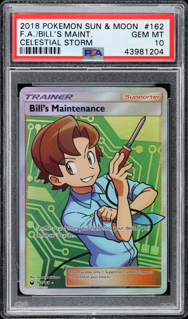 2018 Pokemon Sun & Moon Celestial Storm Full Art Bill's Maintenance #162 PSA 10 GEM MINT