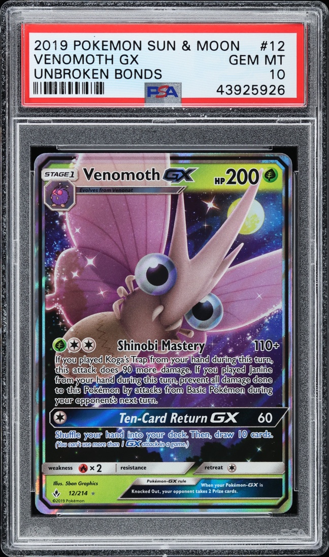 2019 Pokemon Sun & Moon Unbroken Bonds Venomoth Gx #12 PSA 10 GEM MINT
