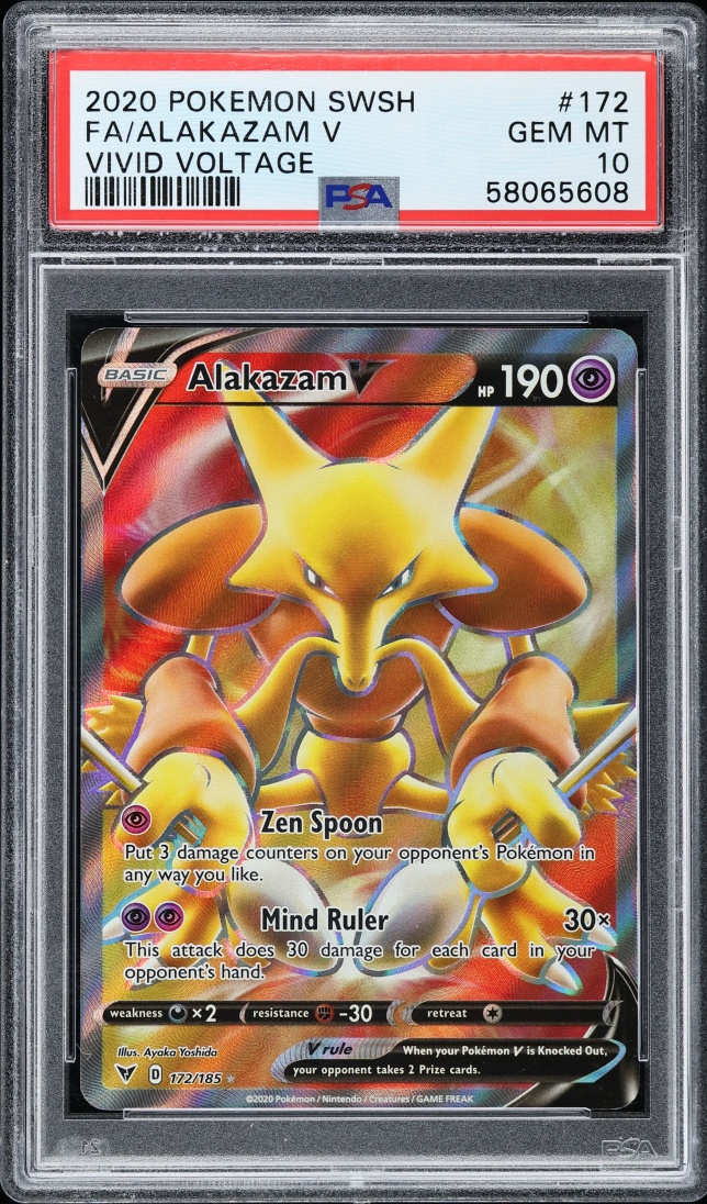 2020 Pokemon Sword & Shield Vivid Voltage Full Art Alakazam V #172 PSA 10 GEM MINT